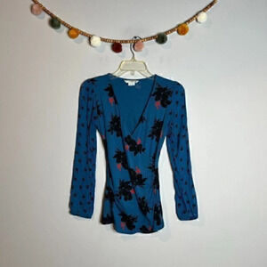 Boden blue floral Leda faux wrap top